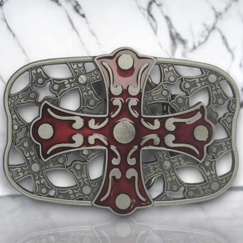 Vintage Silver Metal Carved Celtic Cross Buckle | Knight Templar Cross Buckle
